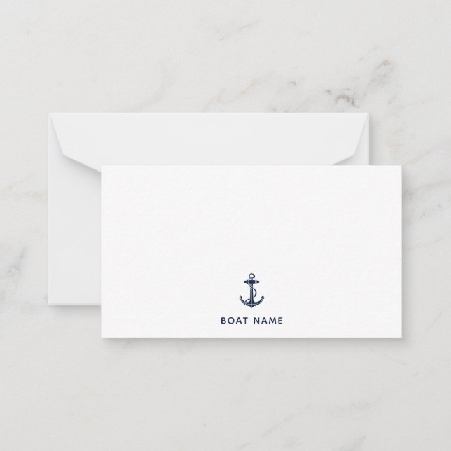Tarjeta Pequeña Nautical Navy Blue Anchor Boat Name Custom (Anverso)
