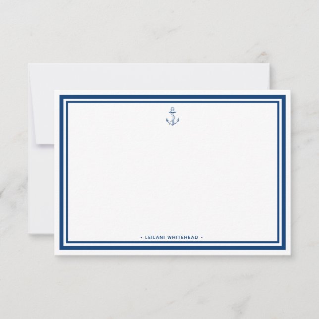 Tarjeta Pequeña Nautical Navy Blue Anchor Personalizado (Anverso)