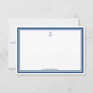 Tarjeta Pequeña Nautical Navy Blue Anchor Personalizado