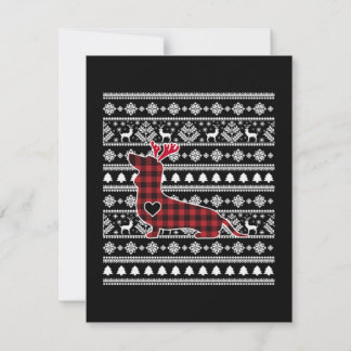 Tarjeta Pequeña Navidad de perro Dachshund de cuadros rojos de Búf
