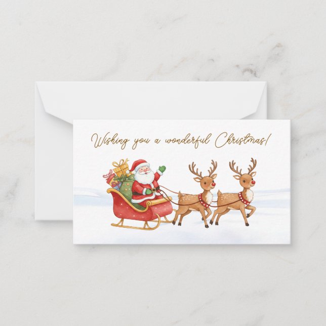 Tarjeta Pequeña Navidad de renos de Santa (Anverso)