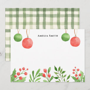 Tarjeta Pequeña Navidad floral acuarela verde retro alegre