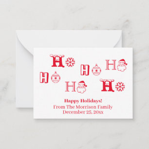 Tarjeta Pequeña Navidad Ho Ho Ho rojo nombre personalizado fecha l
