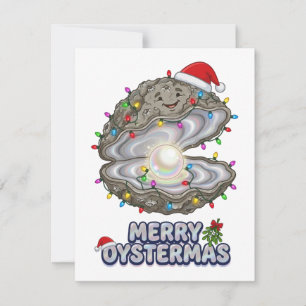 Tarjeta Pequeña Navidad Ostra Crassostrea Santa Sombrero Fiesta