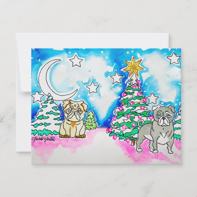 Tarjeta Pequeña Navidad Pug (Anverso)
