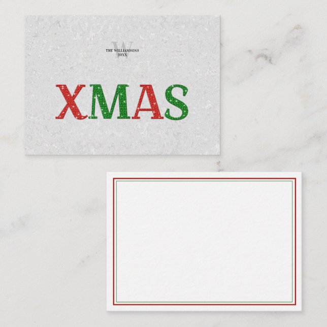 Tarjeta Pequeña Navidad Rojo Verde Personalizado con Cristales de  (Anverso / Reverso)