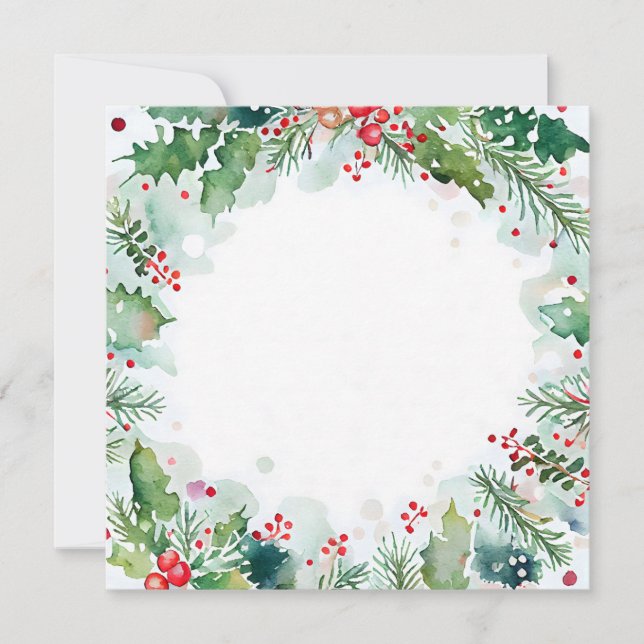 Tarjeta Pequeña Navidades acuarela diseño con holly, hiedra y (Anverso)