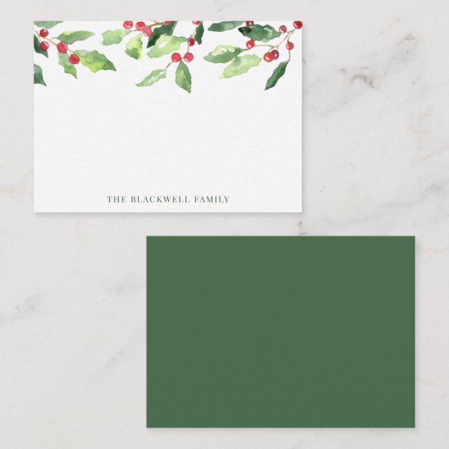 Tarjeta Pequeña Navidades acuarela Mistletoe nombre de familia (Anverso / Reverso)