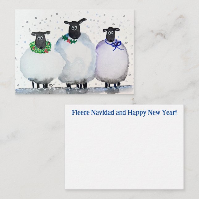 Tarjeta Pequeña Navidades acuarelas y notecard de Año Nuevo (Anverso / Reverso)
