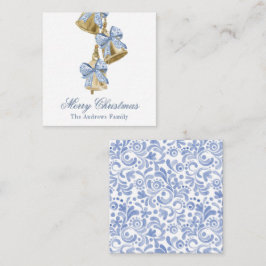 Tarjeta Pequeña Navidades acuáticos Blue Chinoiserie Bow Bells