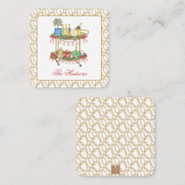 Tarjeta Pequeña Navidades acuáticos Champagne Bar Cart Gabinete (Anverso / Reverso)