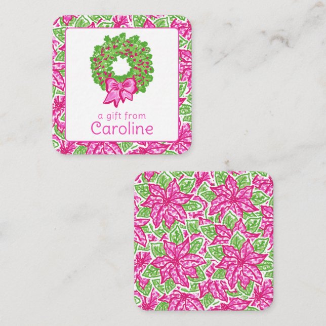 Tarjeta Pequeña Navidades adormidera rosada de Wreath (Anverso / Reverso)