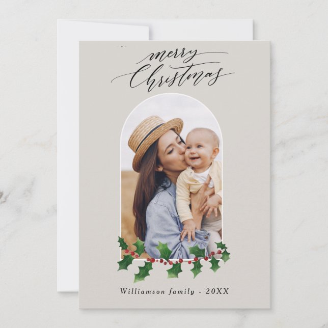 Tarjeta Pequeña Navidades Arch Photo Watercolor Fiesta Botánica (Anverso)