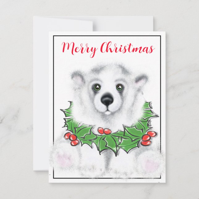 Tarjeta Pequeña Navidades botánicos del cachorro de oso polar blan (Anverso)