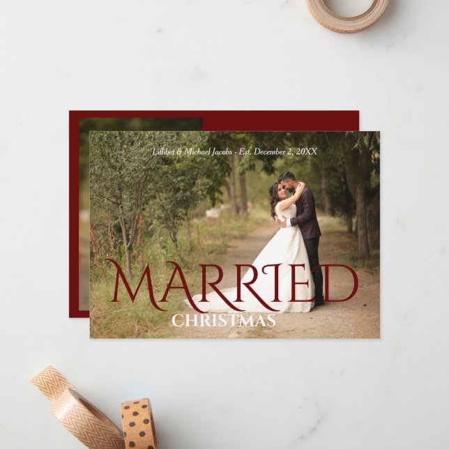 Tarjeta Pequeña Navidades casados Foto de matrimonio elegante (Anverso/Reverso In Situ)