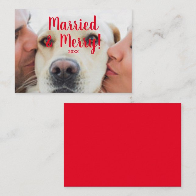 Tarjeta Pequeña Navidades con foto de personalizados rojos casados (Anverso / Reverso)
