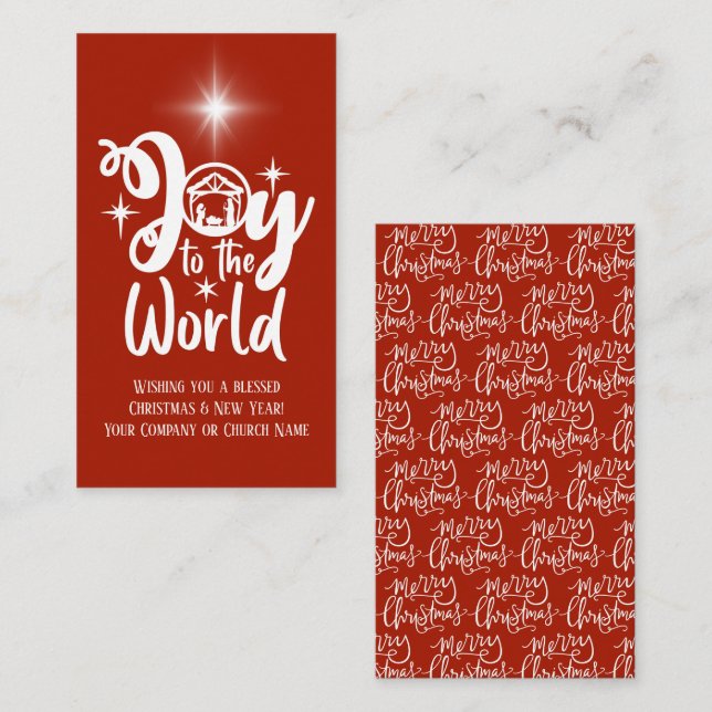 Tarjeta Pequeña Navidades corporativos Natividad Saludo rojo y bla (Anverso / Reverso)