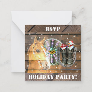 Tarjeta Pequeña Navidades Cowboy Boots Horse Wagon