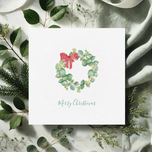 Tarjeta Pequeña Navidades Cute Eucalyptus Wreath Watercolor (Mini Christmas cards watercolor eucalyptus art by Victoria Grigaliunas Do Tell A Belle)