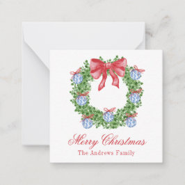 Tarjeta Pequeña Navidades de acuarela Chinoiserie Ornament Wreath