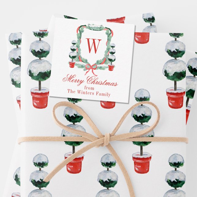 Tarjeta Pequeña Navidades de acuarela Escudo de monograma topiario (Subido por el creador)