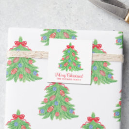 Tarjeta Pequeña Navidades de acuarela Gabinete de regalo de árbol 