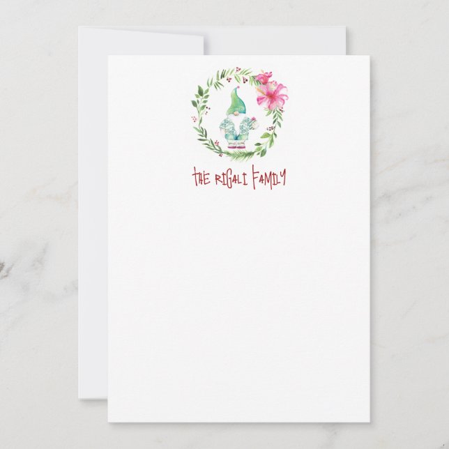 Tarjeta Pequeña Navidades de acuarela Gnome Stationery personaliza (Anverso)