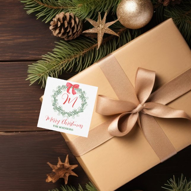 Tarjeta Pequeña Navidades de acuarela Monograma gabinete de correa (Subido por el creador)