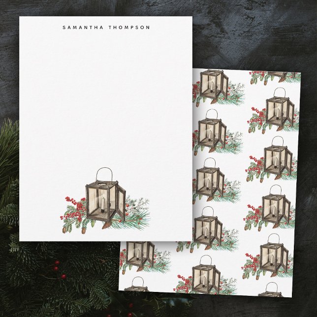 Tarjeta Pequeña Navidades de acuarela rusas Lantern Pine Berries (Rustic Corporate Business Logo Christmas Card)