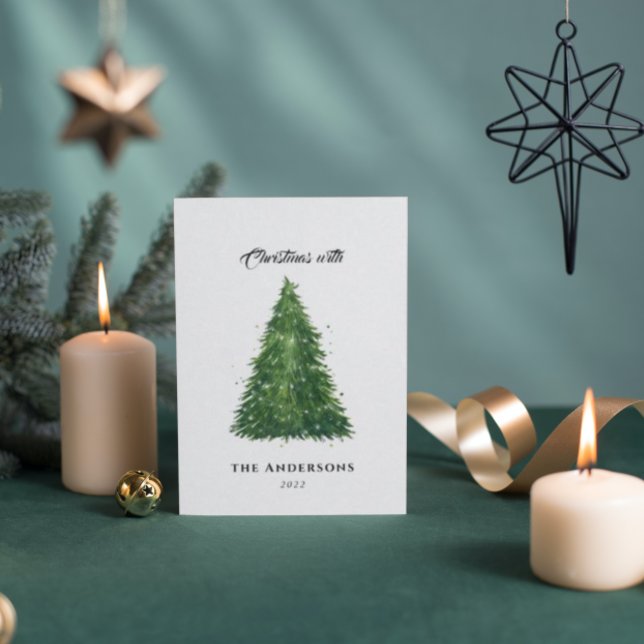 Tarjeta Pequeña navidades de árbol acuarela de presupuesto con vac (Subido por el creador)