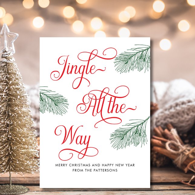 Tarjeta Pequeña Navidades de caligrafía roja y vegetación elegante (Subido por el creador)