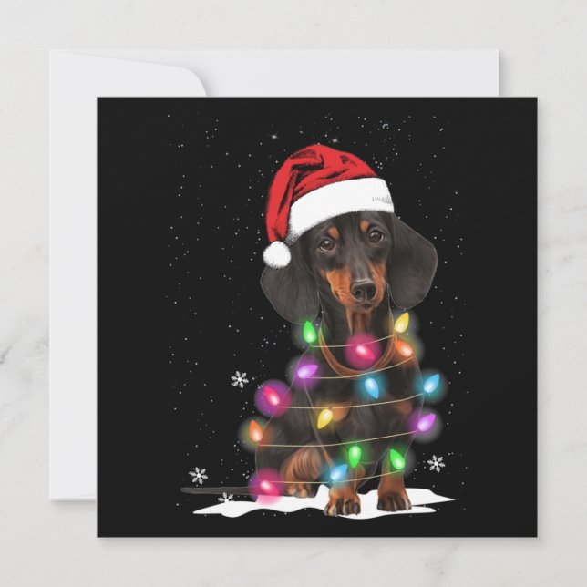 Tarjeta Pequeña Navidades De Dachshund Iluminan Con Nieve (Anverso)