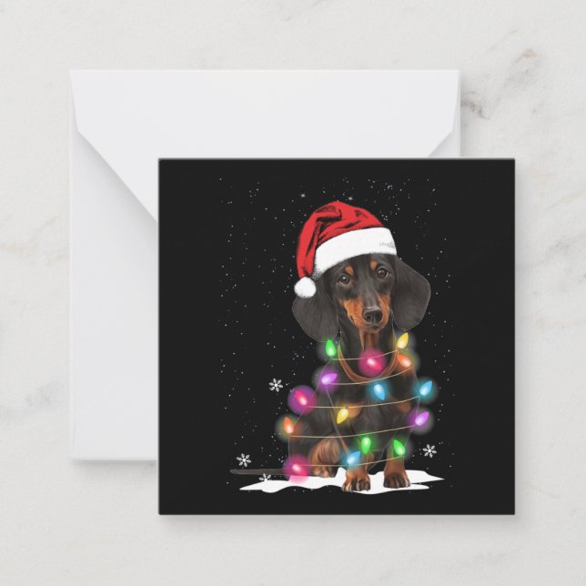 Tarjeta Pequeña Navidades De Dachshund Iluminan Con Nieve (Anverso)
