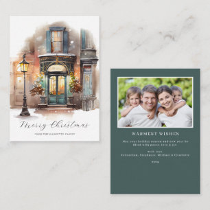 Tarjeta Pequeña Navidades de fotografía de acuarela festiva de pre