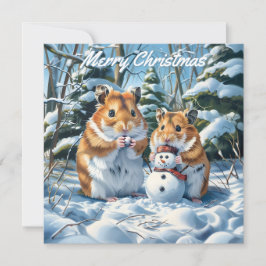 Tarjeta Pequeña Navidades de Hamsters y Snowman