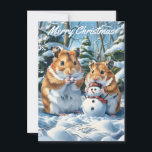 Tarjeta Pequeña Navidades de Hamsters y Snowman<br><div class="desc">Envíe sus adorables deseos de vacaciones con esta encantadora tarjeta de Navidades con dos lindos hamsters disfrutando de un día de invierno nevado. Un hámster sostiene una bola de nieve, mientras que el otro se para orgullosamente al lado de un pequeño muñeco de nieve con una bufanda festiva. El nevado...</div>