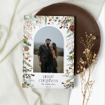 Tarjeta Pequeña Navidades de presupuesto 1 festividad de color de<br><div class="desc">Presupuesto Feliz Navidad moderna y elegante acuarela de colores suaves botánicos secos florales florales de vacaciones arco 1 diseño de tarjeta de Navidades fotográficos.</div>