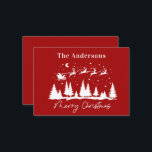 Tarjeta Pequeña navidades de presupuesto santa y trineo de renos<br><div class="desc">Navidades tradicionales santa y mensaje de diseño de trineos de reno al revés</div>