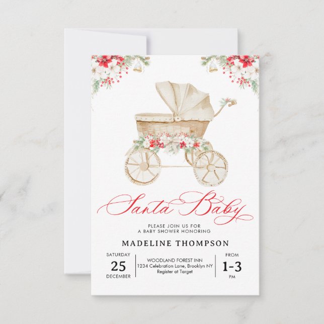 Tarjeta Pequeña NAVIDADES de Santa Bebé baratos Stroller Baby Show (Anverso)