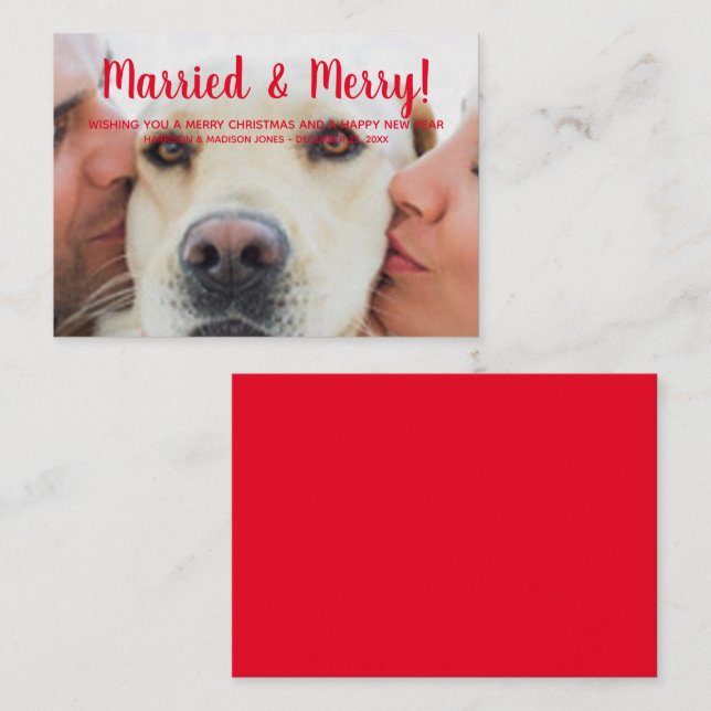 Tarjeta Pequeña Navidades de texto con fotos de personalizados roj (Anverso / Reverso)