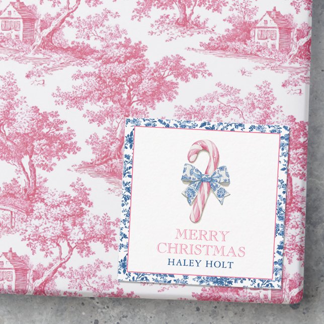 Tarjeta Pequeña Navidades de tocador Blue & Pink Chinoiserie Candy (Photo of a pink and blue chinoiserie christmas gift with a gift enclosure card.)