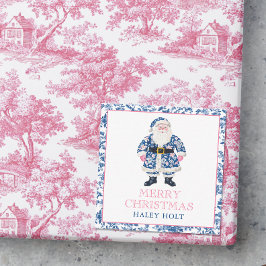 Tarjeta Pequeña Navidades de toile de Chinoiserie azul y rosa Sant