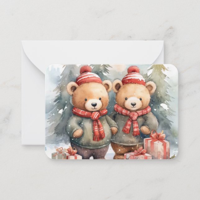 Tarjeta Pequeña Navidades de Woodlawn: Osos cómodos (Anverso)