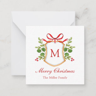 Tarjeta Pequeña Navidades del Monograma escudo de Agua Verde