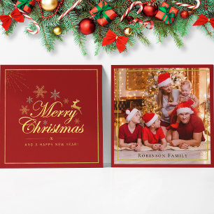 Tarjeta Pequeña Navidades elegantes 1 guión de foto rojo y oro