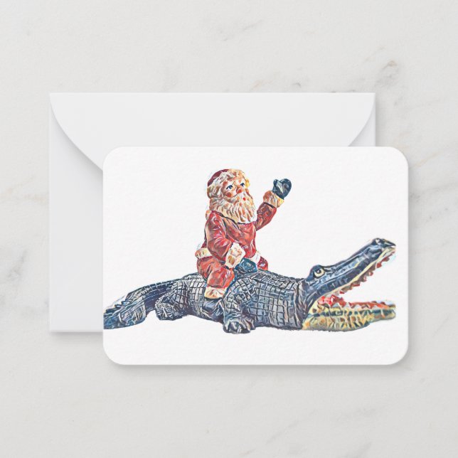 Tarjeta Pequeña Navidades en Florida Santa Claus montando Alligato (Anverso)