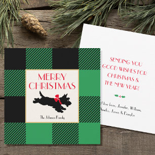 Tarjeta Pequeña Navidades Escocia Perro Búfalo Placa Verde