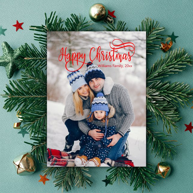 Tarjeta Pequeña navidades felices caligrafía roja moda de fotograf (Subido por el creador)