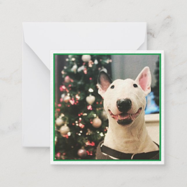 Tarjeta Pequeña Navidades felices sonriendo a Bull Terrier (Anverso)