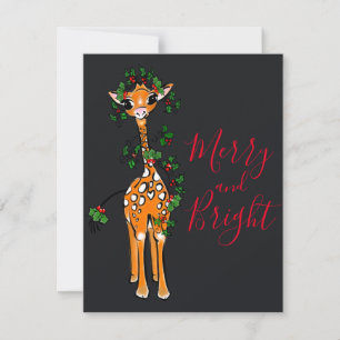 Tarjeta Pequeña Navidades festivos Giraffe, guirnalda verde roja